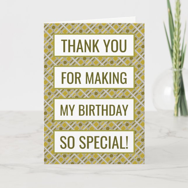 Golden Geometric Pattern, Birthday Thank You (Front)