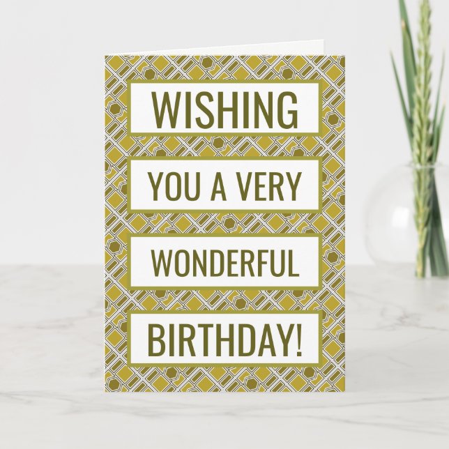 Golden Geometric Pattern, Modern Birthday Card (Front)
