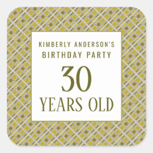 Golden Geometric Pattern, Modern Birthday Party Square Sticker