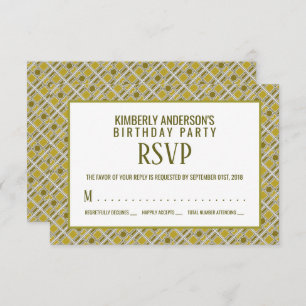 Golden Geometric Pattern, Modern Birthday RSVP Invitation