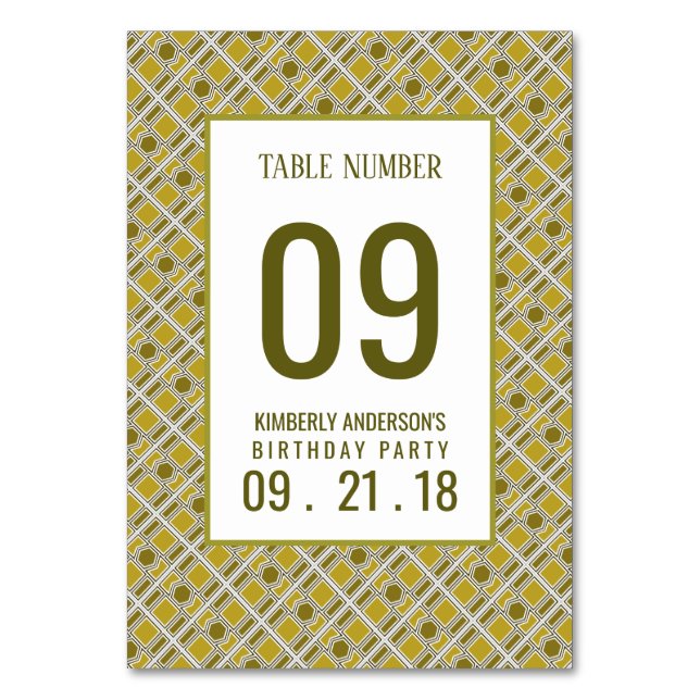 Golden Geometric Pattern, Modern Birthday Table No Number (Front)