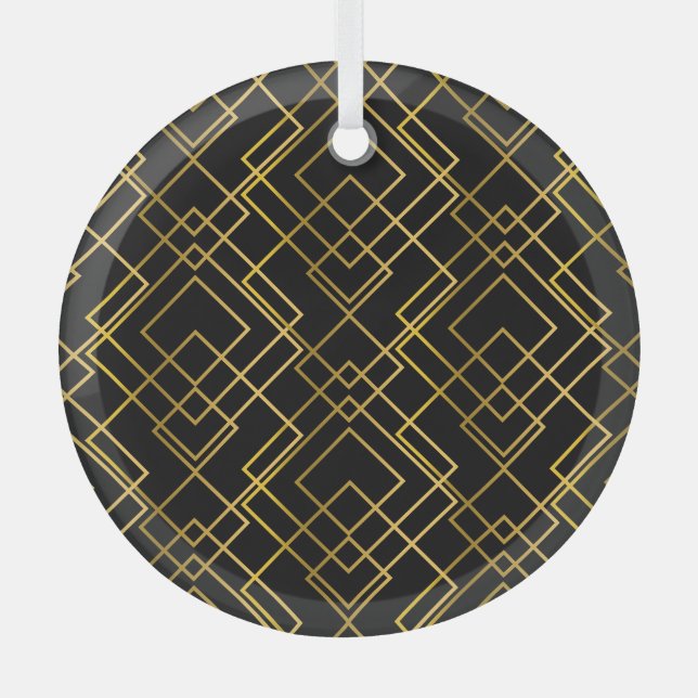 Golden geometric, seamless rhombus pattern. glass ornament (Front)