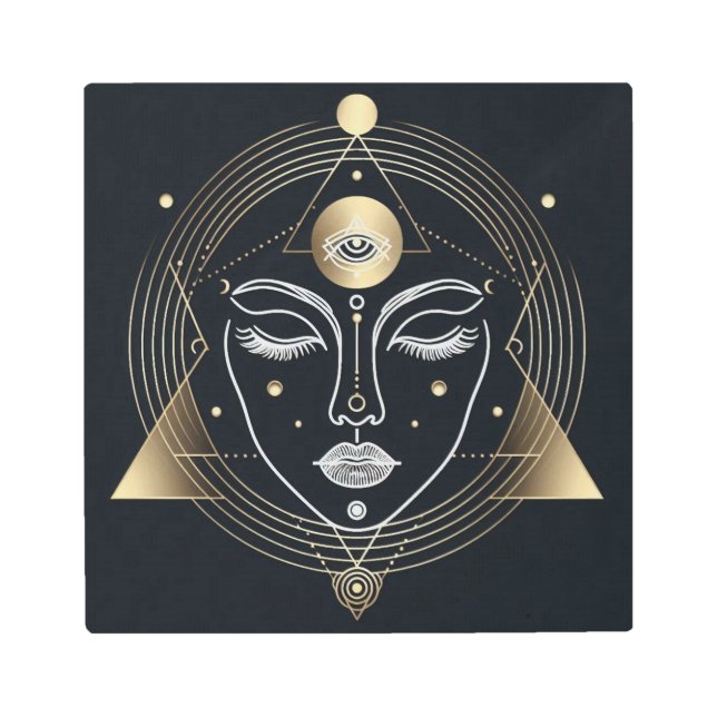 Golden Geometric Third Eye Feminine Design Metal Print (Front)