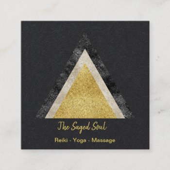 Golden Geometric Triangle Simulated Foil Glitter Square Business Card by businesscardsforyou at Zazzle