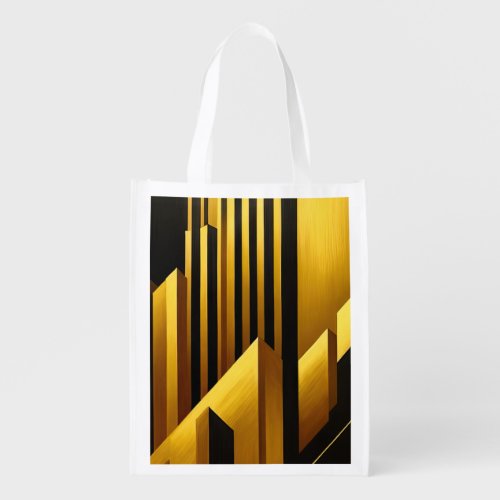 Golden Geometric Urban Skyline Grocery Bag