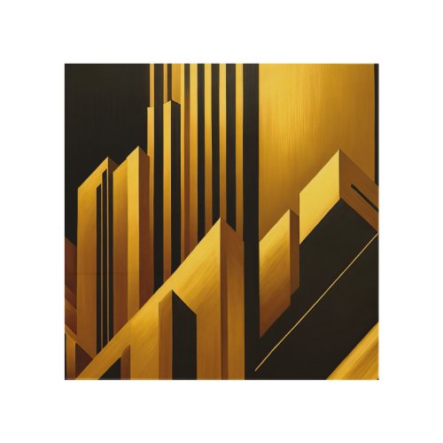 Golden Geometric Urban Skyline Wood Wall Art