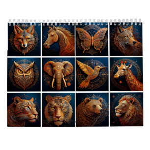 Golden Geometric Wildlife Art Calendar