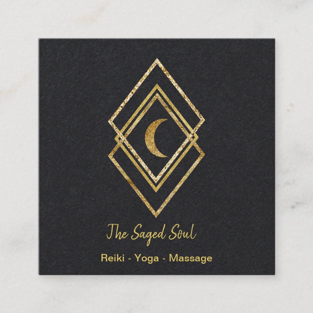 Golden Geometric With Moon Square Business Card