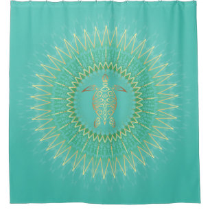 "Golden Geometry and Turtle"   Tropical Mandala Shower Curtain