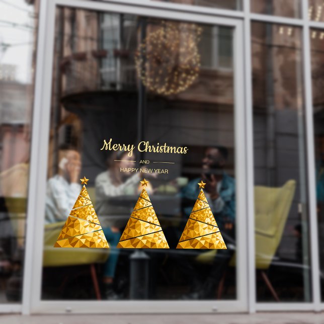 Golden Geometry Christmas Trees Business Holiday Window Cling (Golden Geometry Christmas Trees Corporate Entrance Holiday Window Cling)