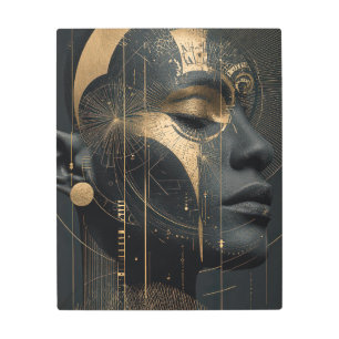 Golden Geometry Conscious Face Metal Art Print