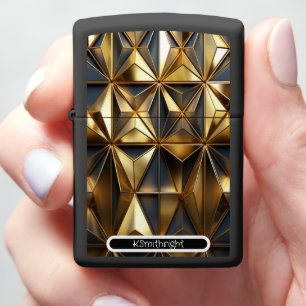 Golden Geometry" - Luxury Metallic Art Zippo Lighter