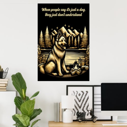 Golden German shepherd by the Campfire Poster