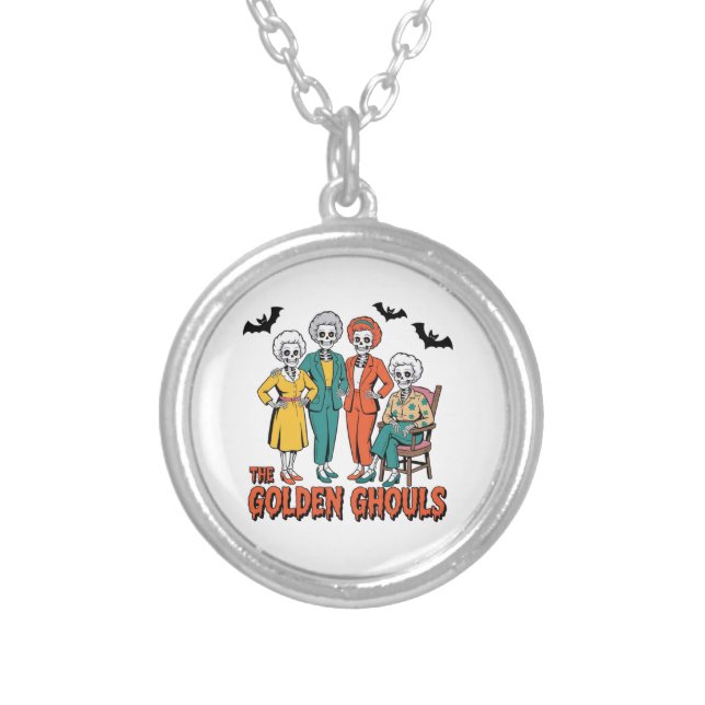 Golden Ghouls Girls' Halloween Silver Plated Necklace (Front)