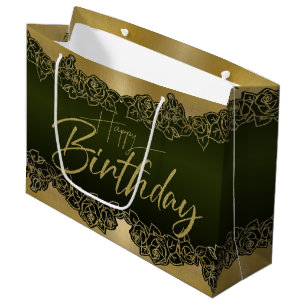 Golden gift bag with roses for compliance