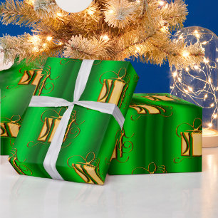 Golden Gifts on Metallic Green Christmas Wrapping Paper