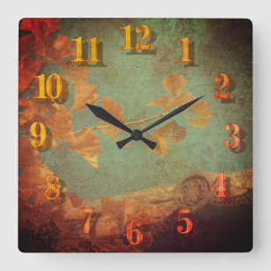 Golden gingko tree square wall clock