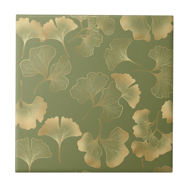 Golden Ginkgo Autumn Pattern Ceramic Tile (Front)