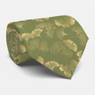 Golden Ginkgo Autumn Pattern Neck Tie
