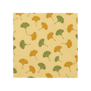 Golden Ginkgo Biloba Leaf Pattern Earthy Wood Wall Art