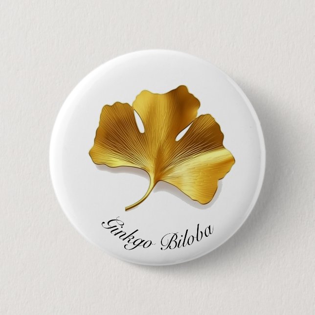 Golden Ginkgo Leaf - Symbol of Longevity & Health Button (Front)