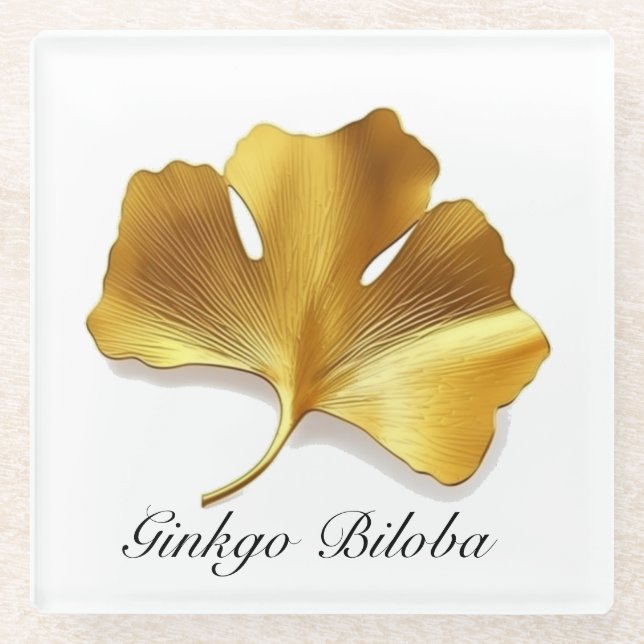 Golden Ginkgo Leaf - Symbol of Longevity & Health Glass Coaster (Front)
