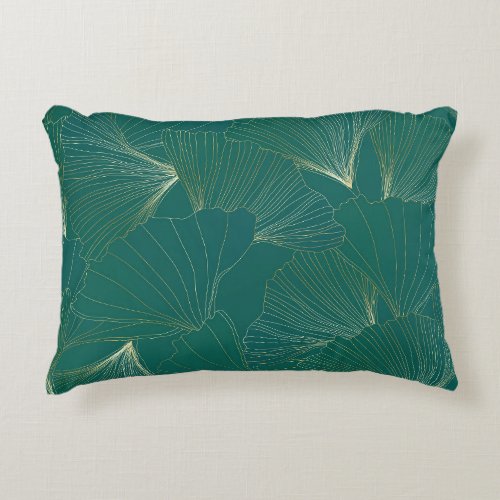 Golden Ginkgo Leaves Art Deco Accent Pillow