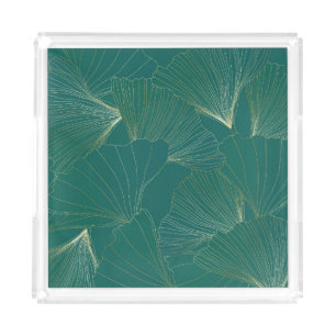 Golden Ginkgo Leaves Art Deco Acrylic Tray