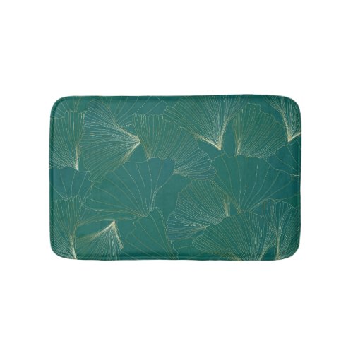 Golden Ginkgo Leaves Art Deco Bath Mat