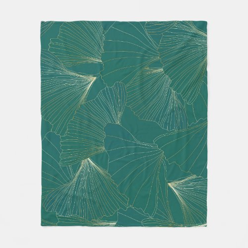 Golden Ginkgo Leaves Art Deco Fleece Blanket