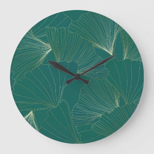 Golden Ginkgo Leaves Art Deco Large Clock