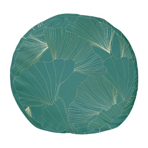 Golden Ginkgo Leaves Art Deco Pouf