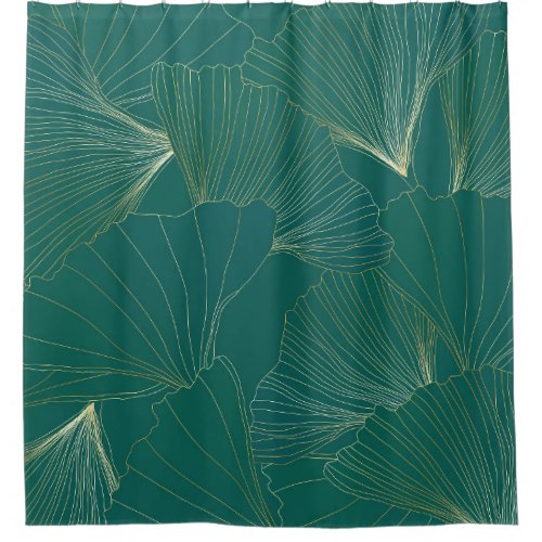 Golden Ginkgo Leaves Art Deco Shower Curtain