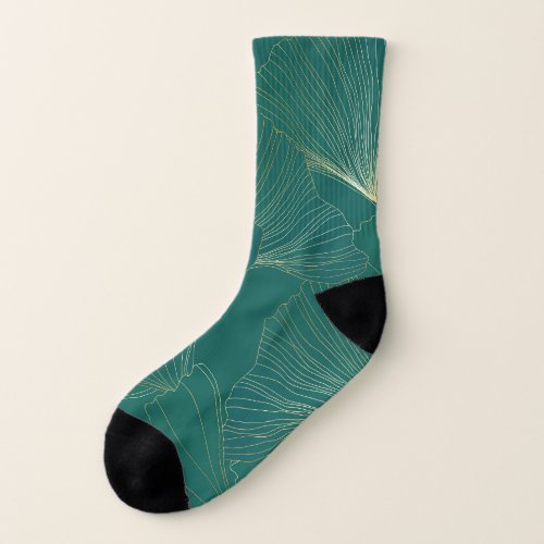Golden Ginkgo Leaves Art Deco Socks