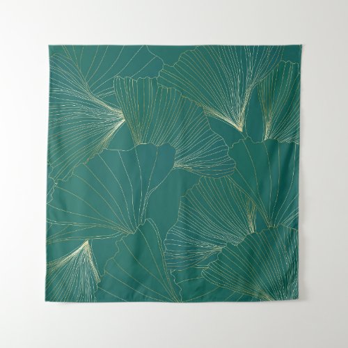 Golden Ginkgo Leaves Art Deco Tapestry
