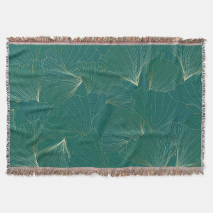 Golden Ginkgo Leaves Art Deco Throw Blanket