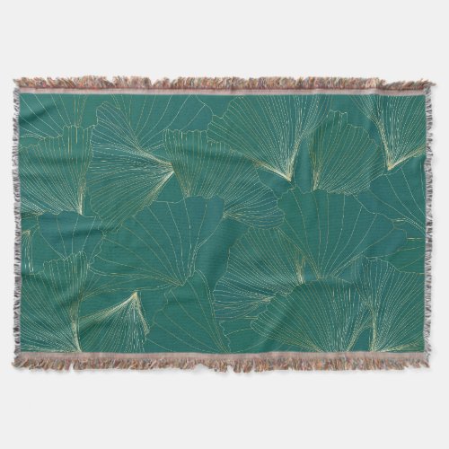 Golden Ginkgo Leaves Art Deco Throw Blanket