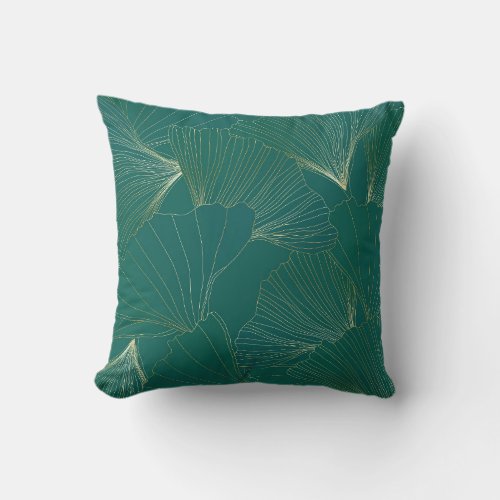 Golden Ginkgo Leaves Art Deco Throw Pillow