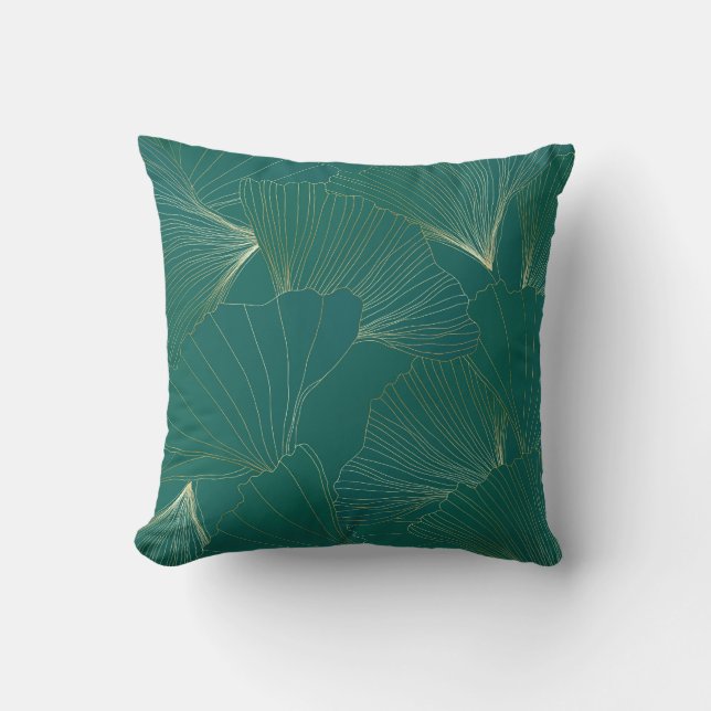 Golden Ginkgo Leaves Art Deco Throw Pillow (Front)