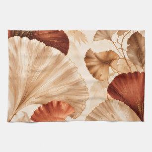 Golden Ginkgo Leaves Elegant Botanical Design Kitchen Towel