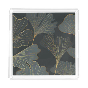 Golden Ginkgo: Luxurious Floral Deco. Acrylic Tray