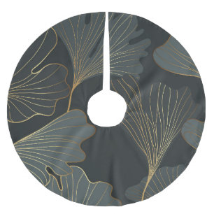 Golden Ginkgo: Luxurious Floral Deco. Brushed Polyester Tree Skirt