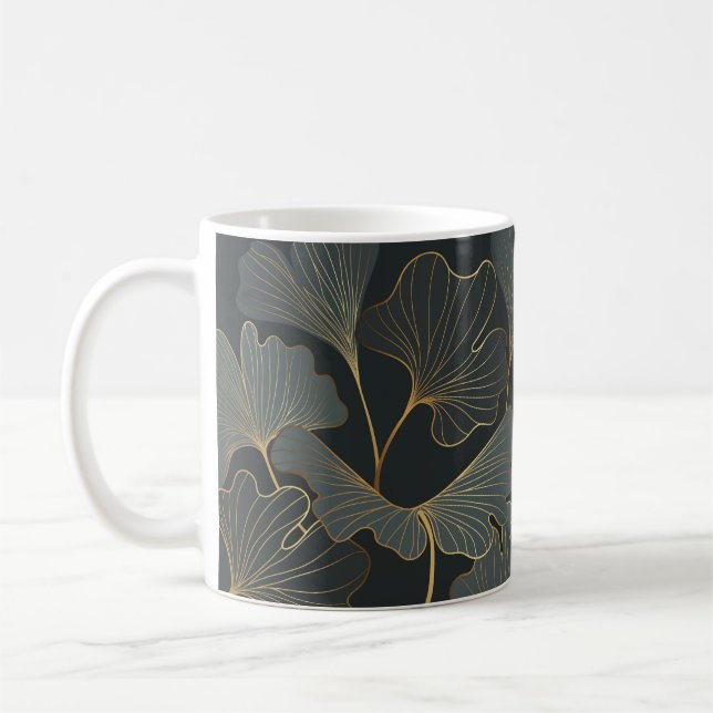 Golden Ginkgo: Luxurious Floral Deco. Coffee Mug (Left)