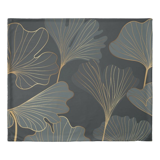 Golden Ginkgo: Luxurious Floral Deco. Duvet Cover (Front)