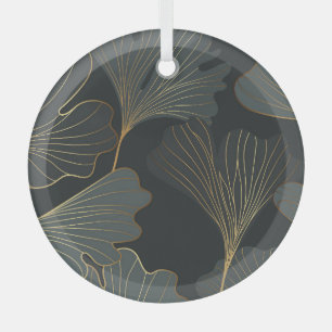 Golden Ginkgo: Luxurious Floral Deco. Glass Ornament