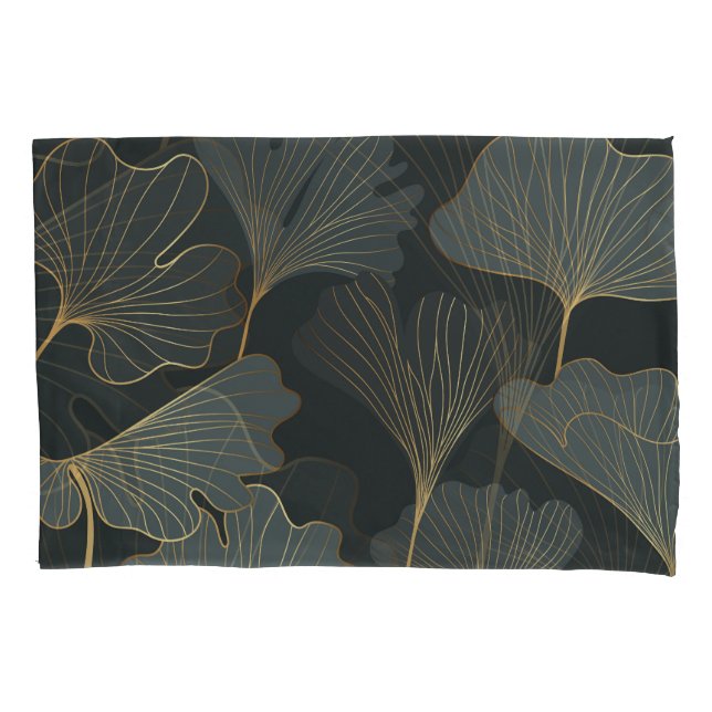 Golden Ginkgo: Luxurious Floral Deco. Pillow Case (Front)