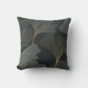 Golden Ginkgo: Luxurious Floral Deco. Throw Pillow