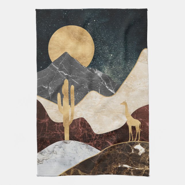 Golden Giraffe Desert Landscape & Marble Mountain Kitchen Towel (Vertical)