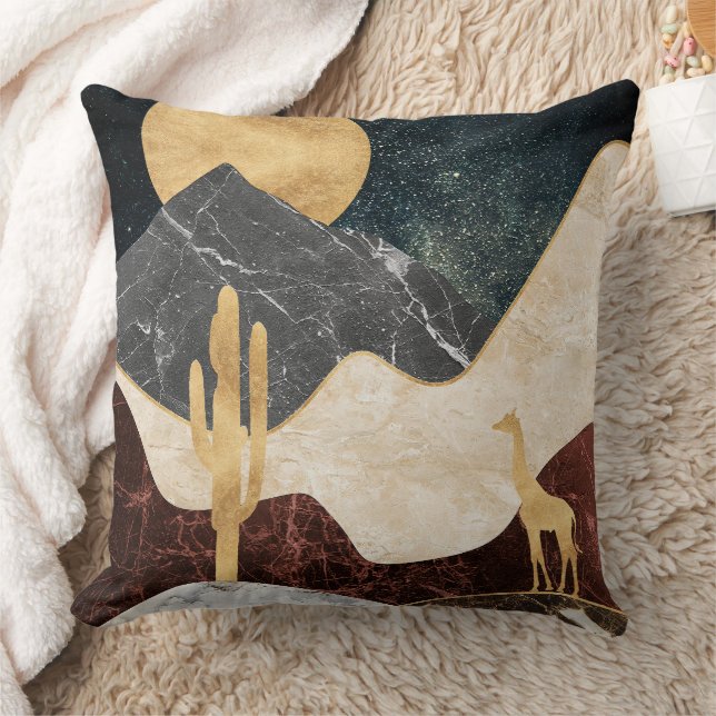 Golden Giraffe Desert Landscape & Marble Mountain Throw Pillow (Blanket)