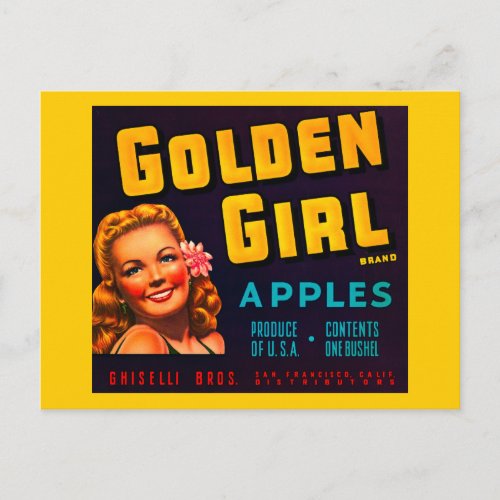 Golden Girl Brand Apples _ Vintage Crate Label Postcard
